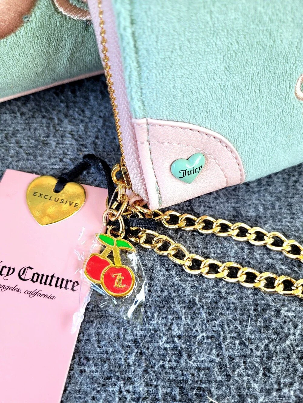NWT Juicy Couture Sugar Rush Tote Handbag and Matching Wallet in Frosty Green